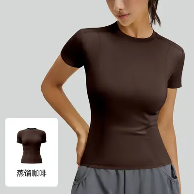 Kadın Yaz İnce Esnek Slim Fit Kısa Kollu T-Shirt Spor Yoga Üstü - 8