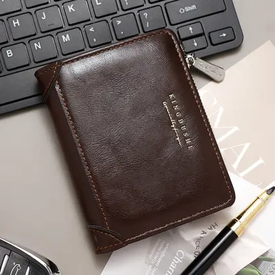 Men's Short Wallet, Retro Business Style, Side-Zip Coin Pouch - 7