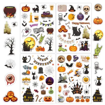 Laser Pumpkin Glitter Stickers, Waterproof for Kids, Halloween