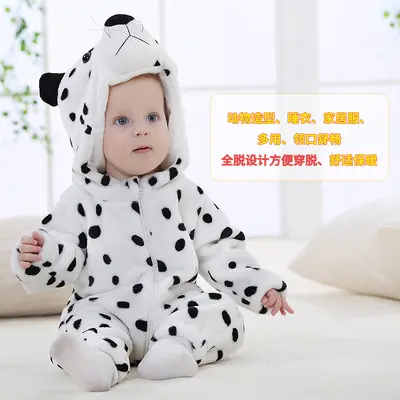 Baby-Flanell-Overall mit Kapuze und Tiermuster, Herbst und Winter, warm