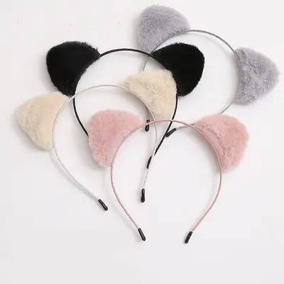 Cute Cat Ear Plush Hair Band with Clip for Women