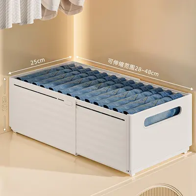 Home wardrobe storage layered organizer pants storage box plastic lid storage basket expandable clothing storage box - 13