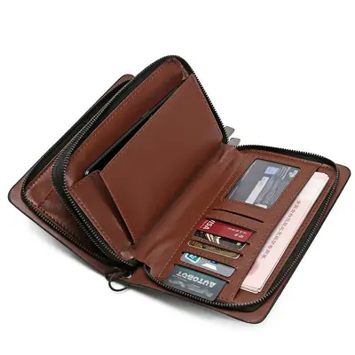 Men's Clutch Bag, Large Capacity Zip Long Wallet, PU Leather - 4