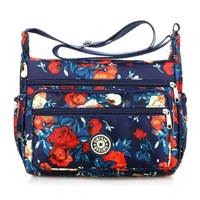 Small Square Printed Canvas Crossbody Bag with Oxford Fabric Details - 5