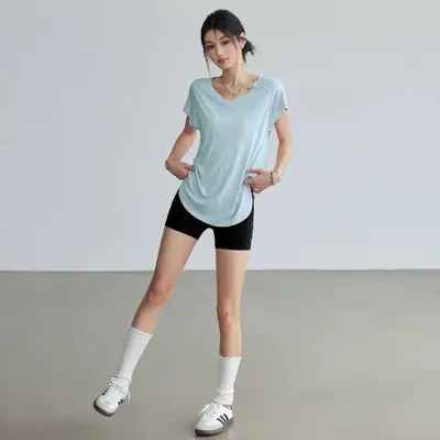 Yoga-Oberteil, locker, atmungsaktiv, Kurzarm-Pilates-Set, Plus Size - 13