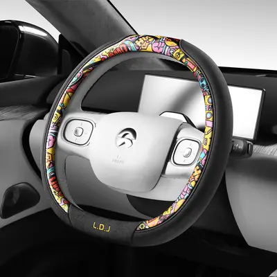 Unisex Suede Steering Wheel Cover, Non-Slip, Cartoon Design