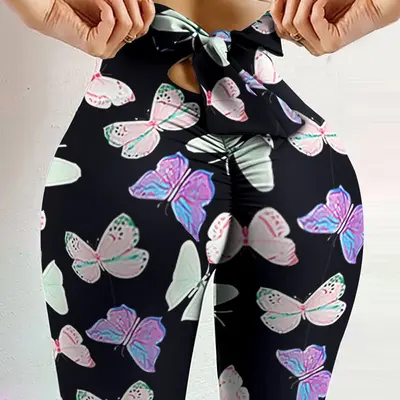 Damen Yoga-Leggings mit Schmetterlingsmuster, Po-Lifting, Plus Size - 12