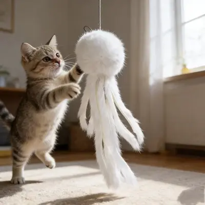 Real Rabbit Fur Octopus Cat Toy, Handmade, Non-Toxic - 9