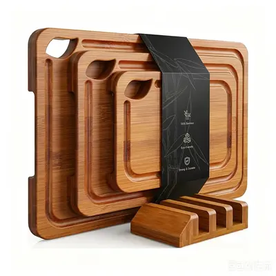 Carbonized Bamboo Cutting Board 3-Piece Set, Double-Sided, Separate Zones