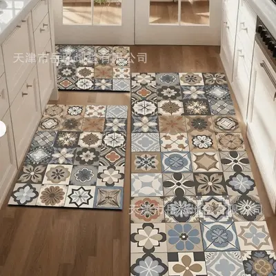 American Rustic Kitchen Floor Mat Set, 2 Pieces, Absorbent and Non-Slip - 12