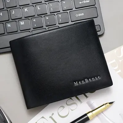 Men's Short Leather Wallet, Horizontal, Tri-Fold, Hidden Hinge - 7