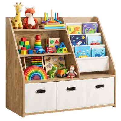 Çapraz Sınır Ahşap Çocuk Oyuncak Rafı Bebek Depolama Rafı Çekmeçeli Montessori Çocuk Kitaplığı Oyuncak Saklama Rafı