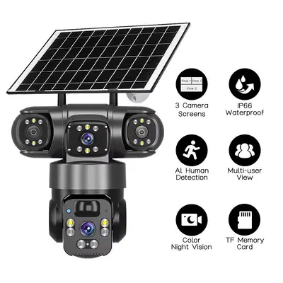 AOV Solar 4G Surveillance Camera 3-Lens 12MP High-Definition Night Vision Outdoor Monitor