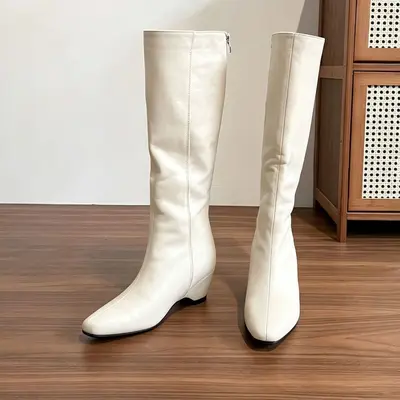 Women's Black Long Boots with 7cm Hidden Heel Lift, Fleece-Lined, Riding Boots - 13