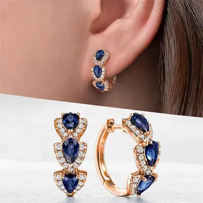 Zircon Drop Earrings, Copper, Water Drop Shape, Elegant - 8