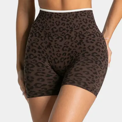 Seamless Leopard Print Yoga Shorts with Peach Lift Design - 12