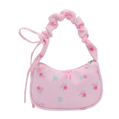 Pleated Bow Print Women's Shoulder Bag, Korean Style Underarm Bag - 9