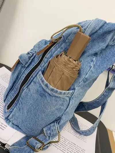 Großer Jeans-Rucksack, Schultasche - 3