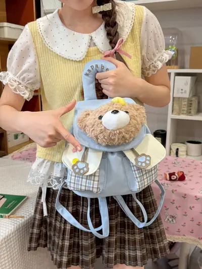 Cartoon Bear Plush Backpack, Casual Student School Bag - 4