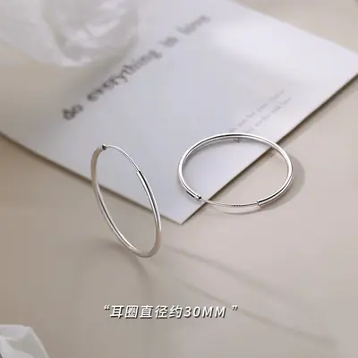 Minimalist silver large circle earrings elegant design - 6