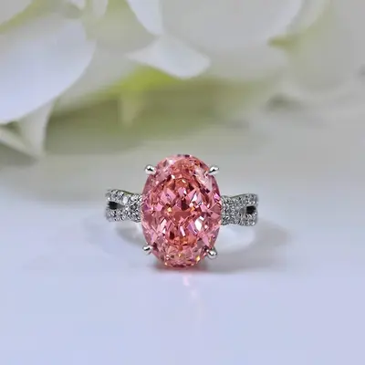 15 karat pembe güvercin yumurta yüzüğü, tam taşlı - 5