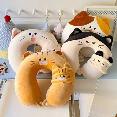 Kedi göz maskeli U şeklı boyun yastığı - 3