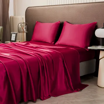 Satin-Bettlaken-Set, vierteilig, Imitations-Seide - 9