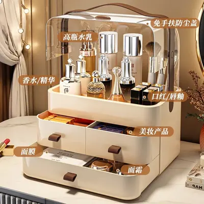 Double-door cosmetics storage box with drawers