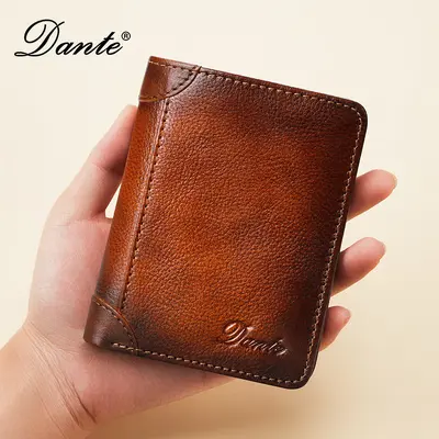 Erkek Gerçek Deri Cüzdan RFID Korumalı Dikey Üç Katlı Retro Büyük Baş Deri - 4