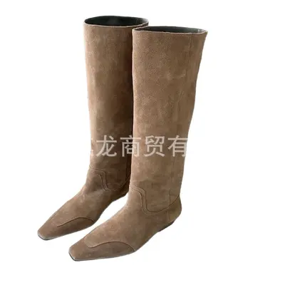 Damen-Westernstiefel aus echtem Leder, eckige Spitze, Retro-Stil