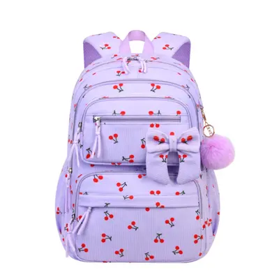 2026 Corduroy Three-Piece Backpack Set, Cherry Pattern, Large Capacity, Lightweight - 13