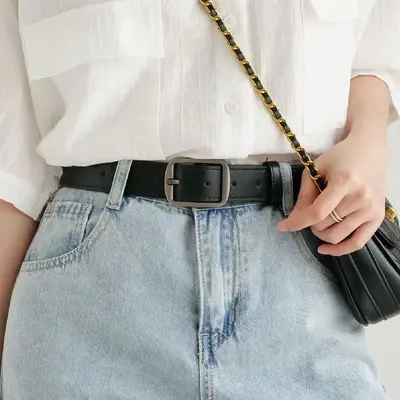 Women's belt 2025 denim pants student black versatile loose fit men's belt artistic retro needle buckle belt