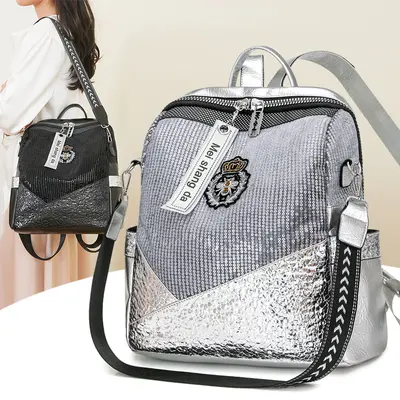 Women's Punk Backpack with Rhinestones and Leopard Print - 3