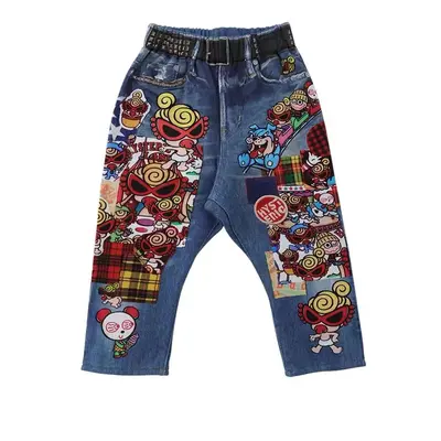 Kids' Long Pants, Black Roller Coaster Print, 100% Cotton Terry