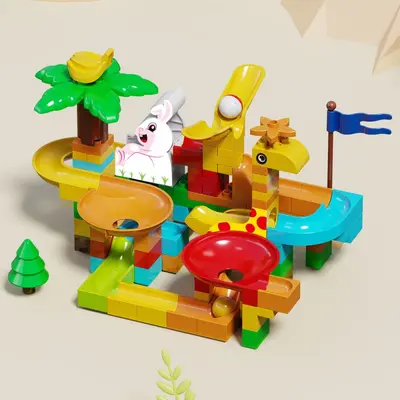 Building Block Set with Slide Track and Marble Run, Ages 3-6 - 9