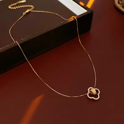 18K Gold Zirkonia Perlmutt-Halskette Schlüsselbein-Kette für Damen - 11