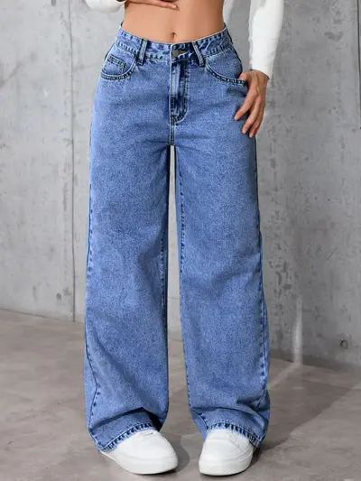 Kadın yaz modası geniş paça kot pantolon, sokak tarzı, uzun - 10
