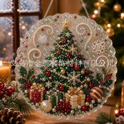 Noel elmas boncuk tablo, el yapımı DIY asma süs, Noel Baba ve Noel ağacı - 11