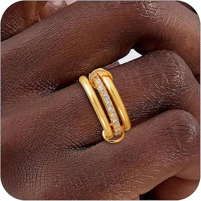 Titan-Stahl Kubikzirkonia-Ring, 18K Gold und Silber - 10