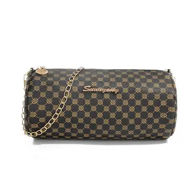 Embroidered Diamond Check Chain Women's Crossbody Bag, Cylinder Shape, 2023 Summer - 6