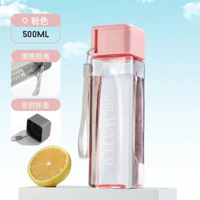 Wholesale large capacity plastic cups, trendy, creative, simple square sports water bottles, wear-resistant, leak-proof, transparent plastic cups. - 9