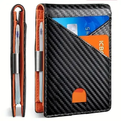 Men's Short Wallet with Carbon Fiber Pattern, Lightweight, Anti-Theft - 6