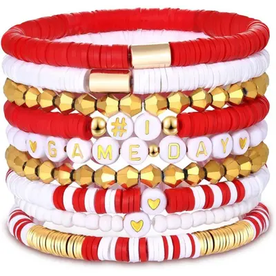 Amazon Best Seller Game Day Bracelet Set 9 Pieces Women's Elastic Beaded Soft Ceramic Bracelet Set Decoration Factory