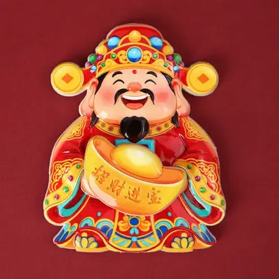 Rotating God of Wealth Magnetic Ornament Swinging Caishen Lucky Wealth Fridge Magnet Cartoon Decorative Sticker Festive Style