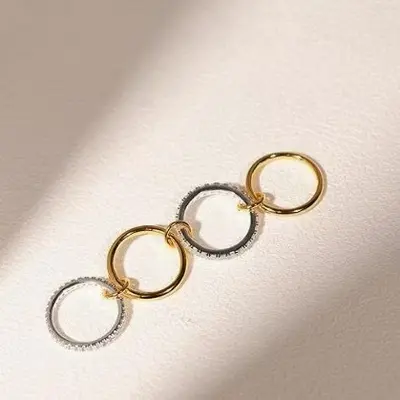 Titan-Stahl Kubikzirkonia-Ring, 18K Gold und Silber - 3