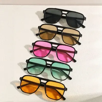 Eckige Metall-Pilotensonnenbrille, UV400, Ocean-Gläser, Doppelsteg
