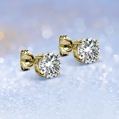 S925 Silver Moissanite Earrings, 4-Claw Design, 18K Gold Plated