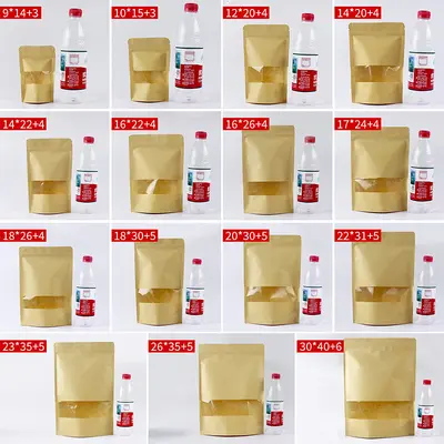 Pencere kraft kağıt torba çay fındık ambalaj çantası kraft kağıt kendi kendine duran kilitli torba kurutulmuş meyve mühürlü çanta gıda torbası