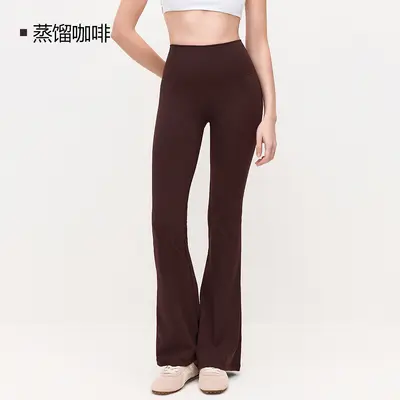 Damen Fleece-Yogahose, Schlaghose mit hohem Bund, bauchformend - 7