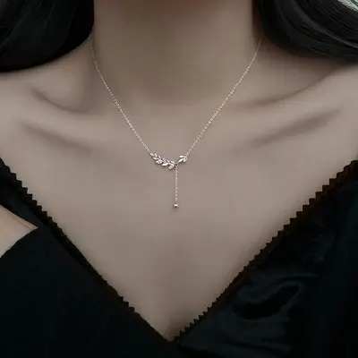 S999 sterling silver wheat tassel necklace with clasp chain
